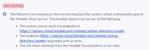 Tenable.ad cannot authenticate to the Tenable Cloud service.