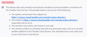 Tenable.ad cannot connect to the Tenable Cloud Service.